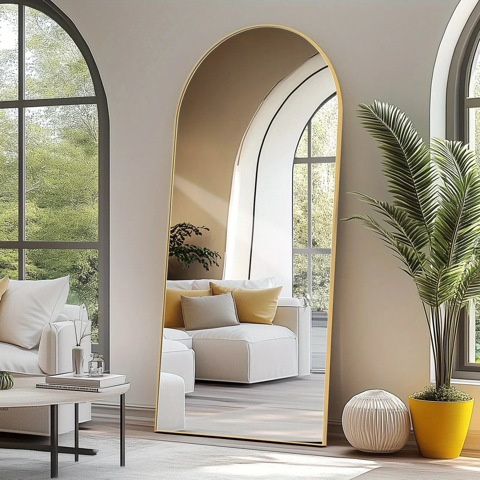 Large Arched Full-Length Mirror — Oversized Floor Standing or Wall Mounted with Polished Glass
