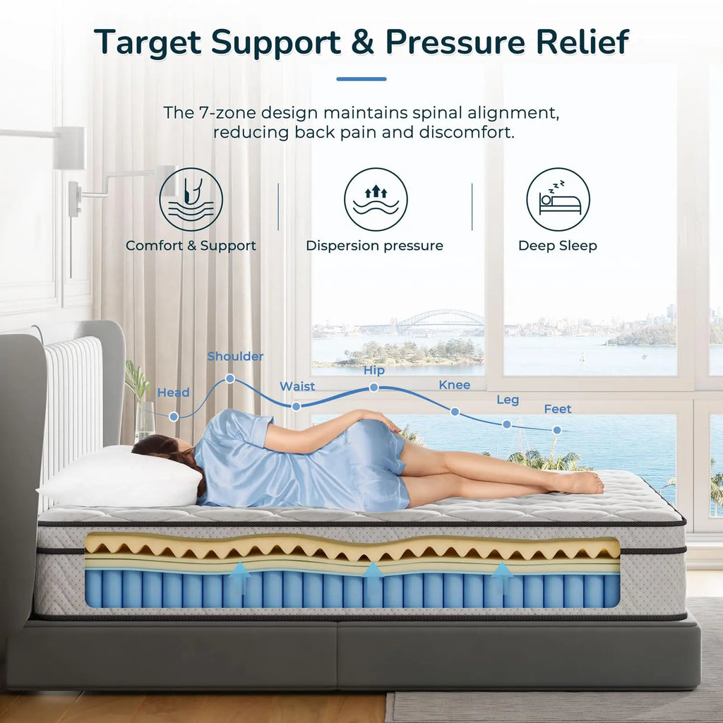 Vesgantti Pro Hybrid Mattress 10.3 Inch — Breathable Foam & Individually Pocketed Springs, Medium, Classic Box Top