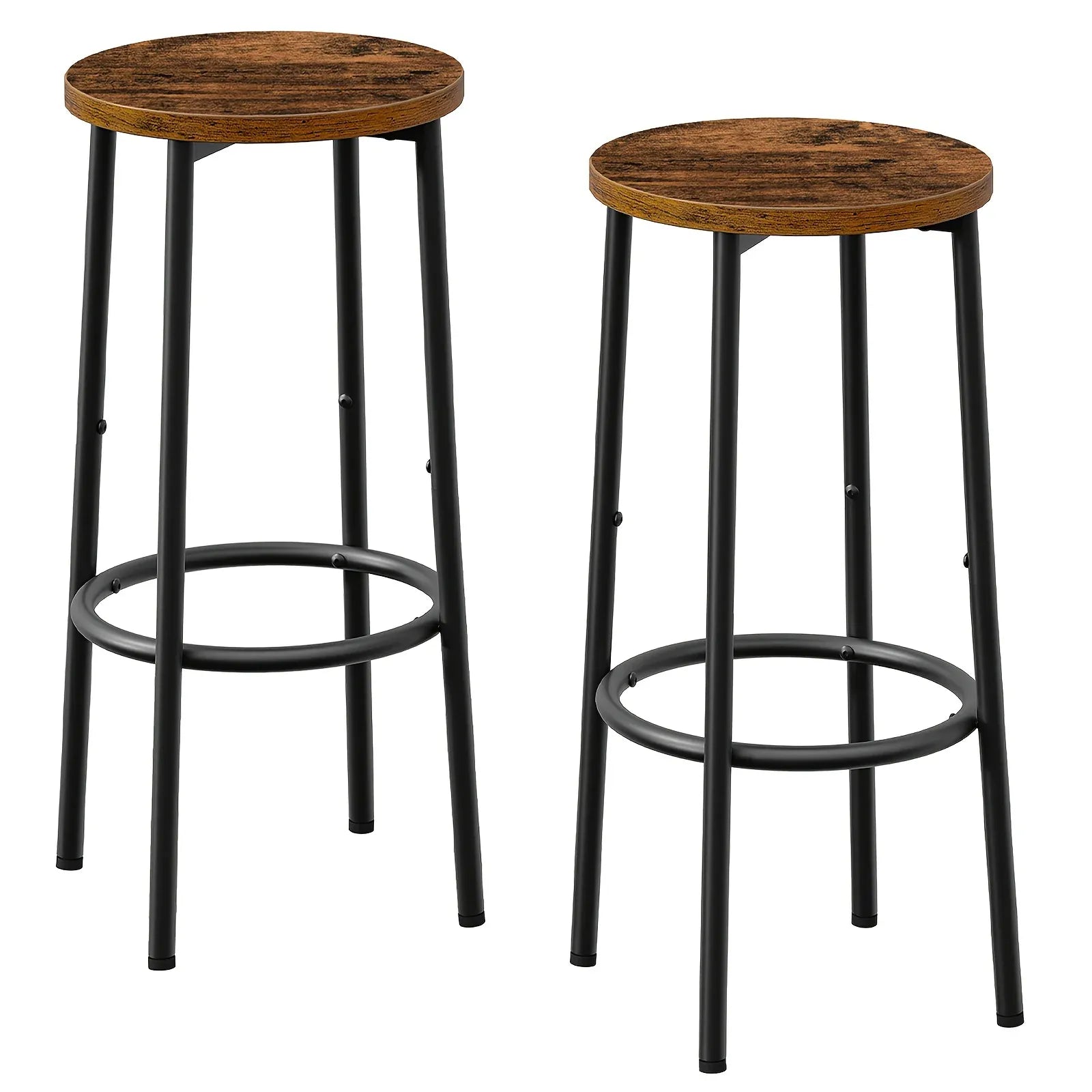 [2 Industrial Bar Stools] Set of 2 Industrial Bar Stools with Footrest | Sturdy Metal Frame, Adjustable Feet, Vintage Brown and