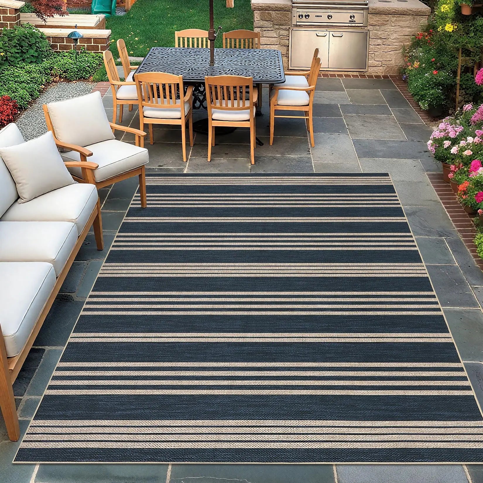 Modern Striped Area Rug — Washable, Ultra-Soft Low Pile with Non-Slip TPR Backing