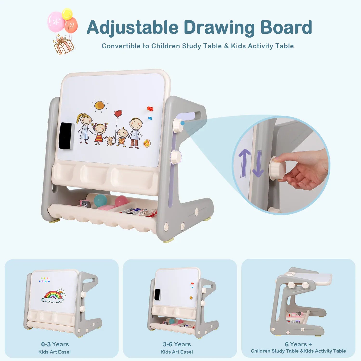 Kids 3-in-1 Activity Table, Art Easel & Chair Set | Magnetic Whiteboard & Storage | White