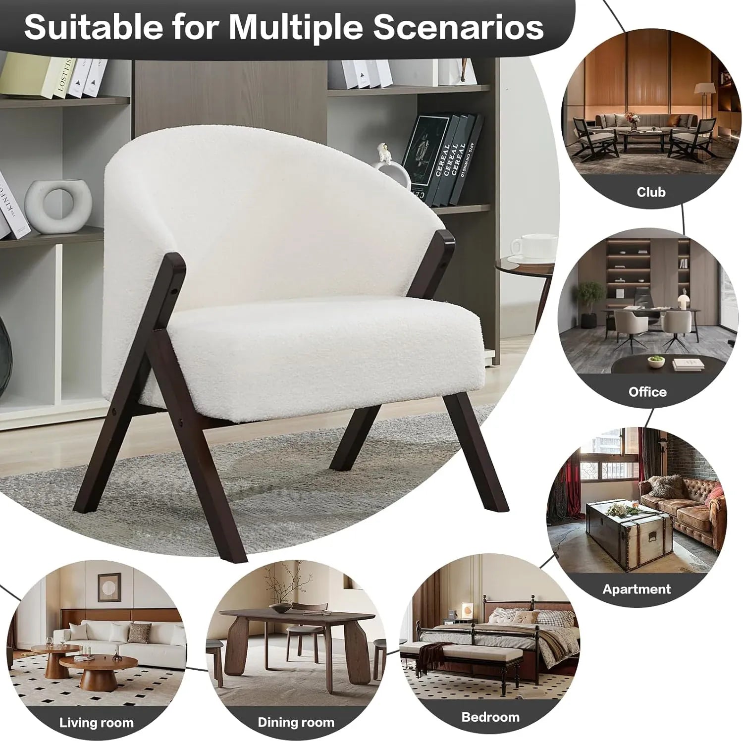 Mid Century Modern Linen Accent Chair With Wood Frame Comfortable Reading Armchair For Living Room Bedroom Balcony Easy Assembly