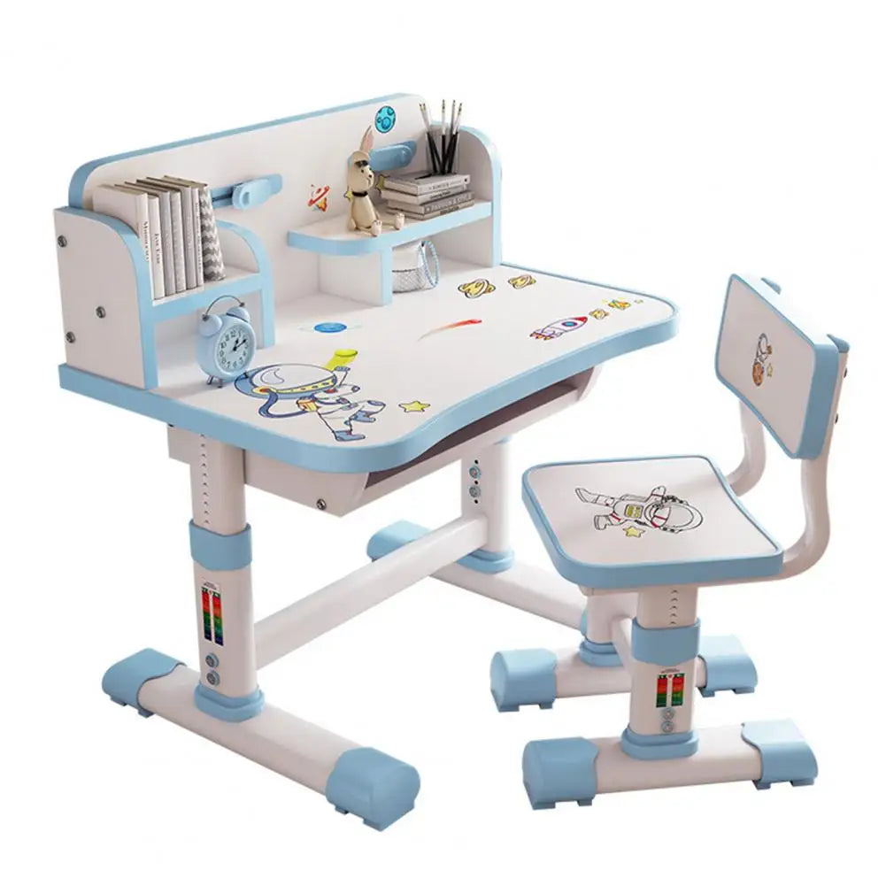 Kids Height-Adjustable Study Desk & Chair Set | Cartoon Design | Pink & Blue | Ages 3–18