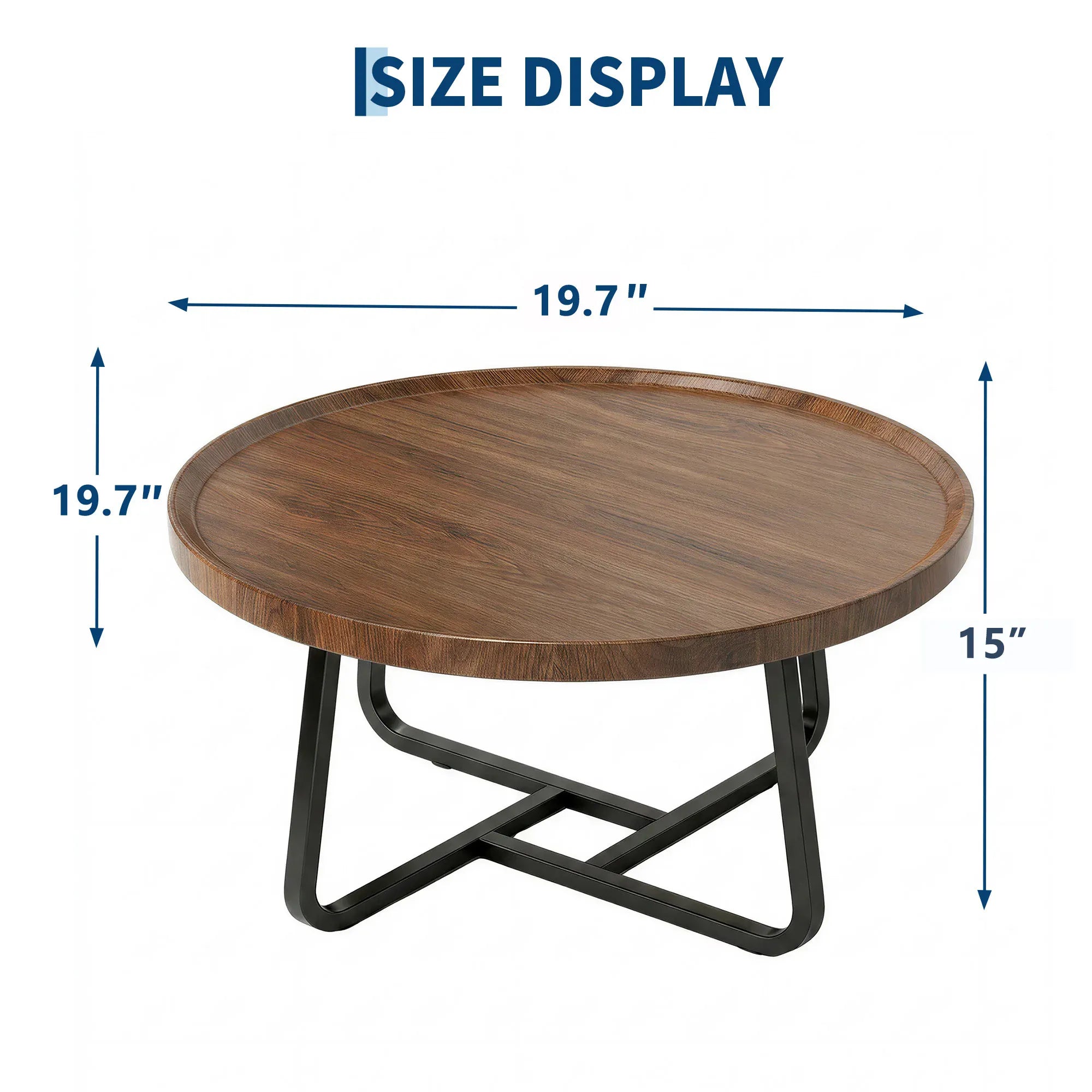 Round Coffee Table — Modern Small Side & End Table with Metal Frame, 50x50x38cm