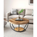 2-Tier Wood Coffee Table with Storage — Industrial Design Living Room Accent Table