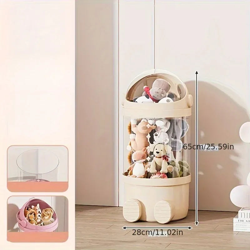 Clear Stuffed Animal Storage Tube | Stackable Toy Organiser | Beige & Pink