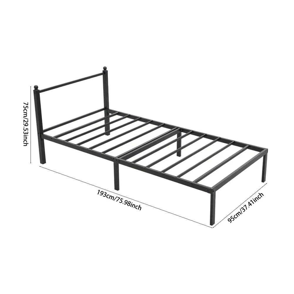 3ft1 Single Metal Bed Frame with Headboard — Steel Slats, Underbed Storage, Easy Assembly