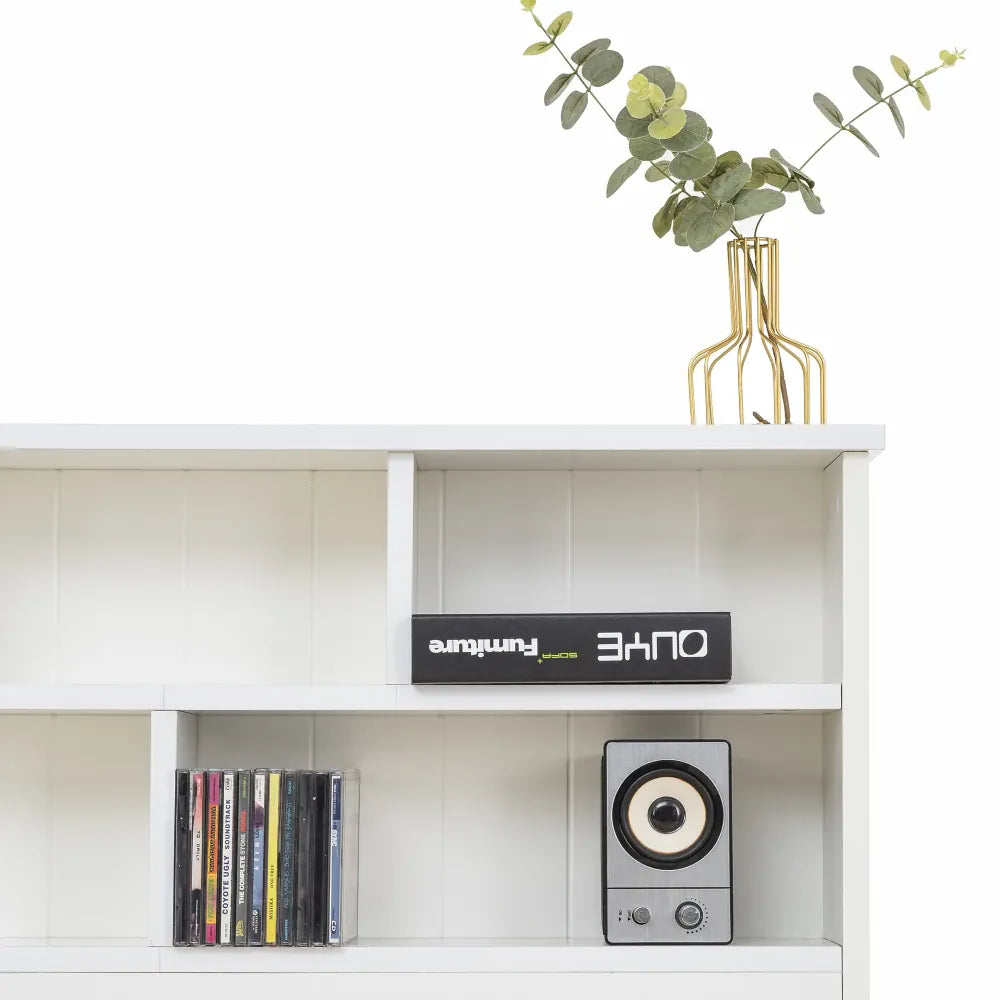 Bed with Shelves — White Wooden Storage Bed with Underbed Drawer, 4ft6 Double (135 x 190cm)