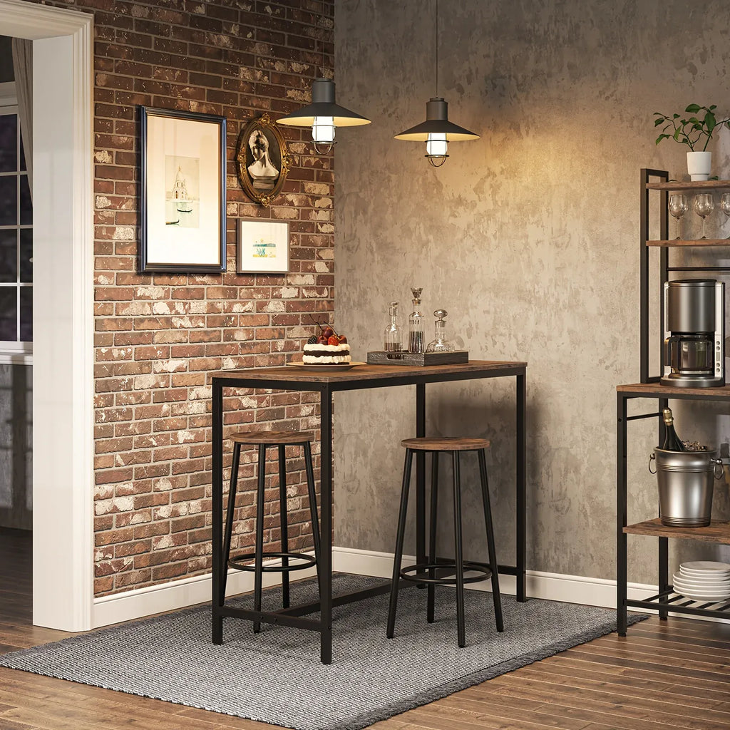 [2 Industrial Bar Stools] Set of 2 Industrial Bar Stools with Footrest | Sturdy Metal Frame, Adjustable Feet, Vintage Brown and