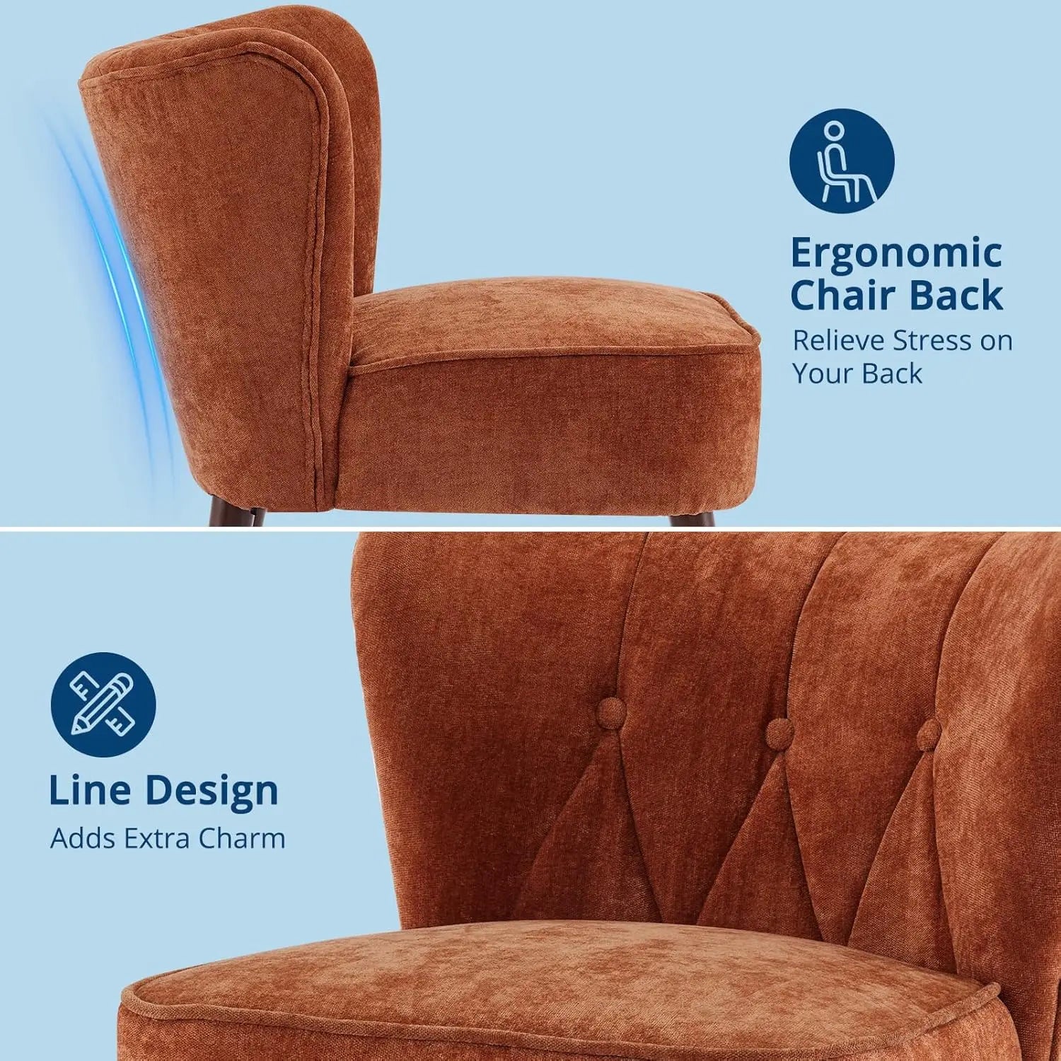Modern Armless Accent Chair — Tufted Linen Back, Solid Wood Legs, Living Room & Bedroom