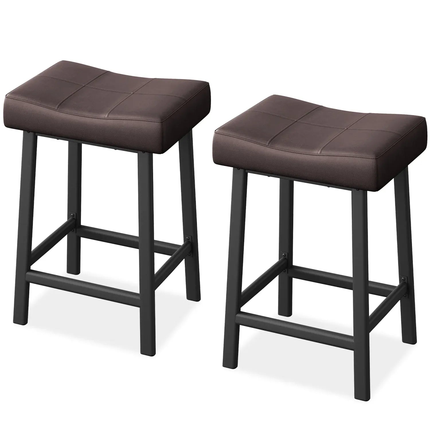 Bar Stools Set of 2 — Backless Saddle Counter Stools in PU Leather for Kitchen & Bar