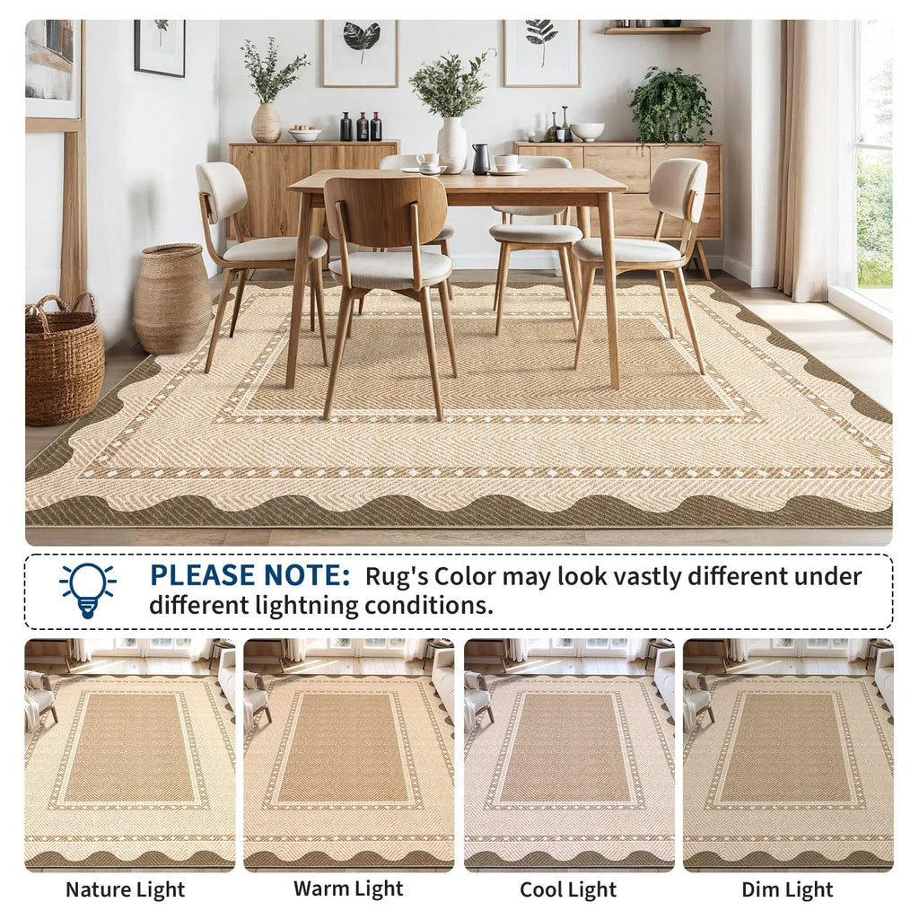 Modern Washable Area Rug — Low Pile, Non-Slip Rubber Backing, Stain Resistant