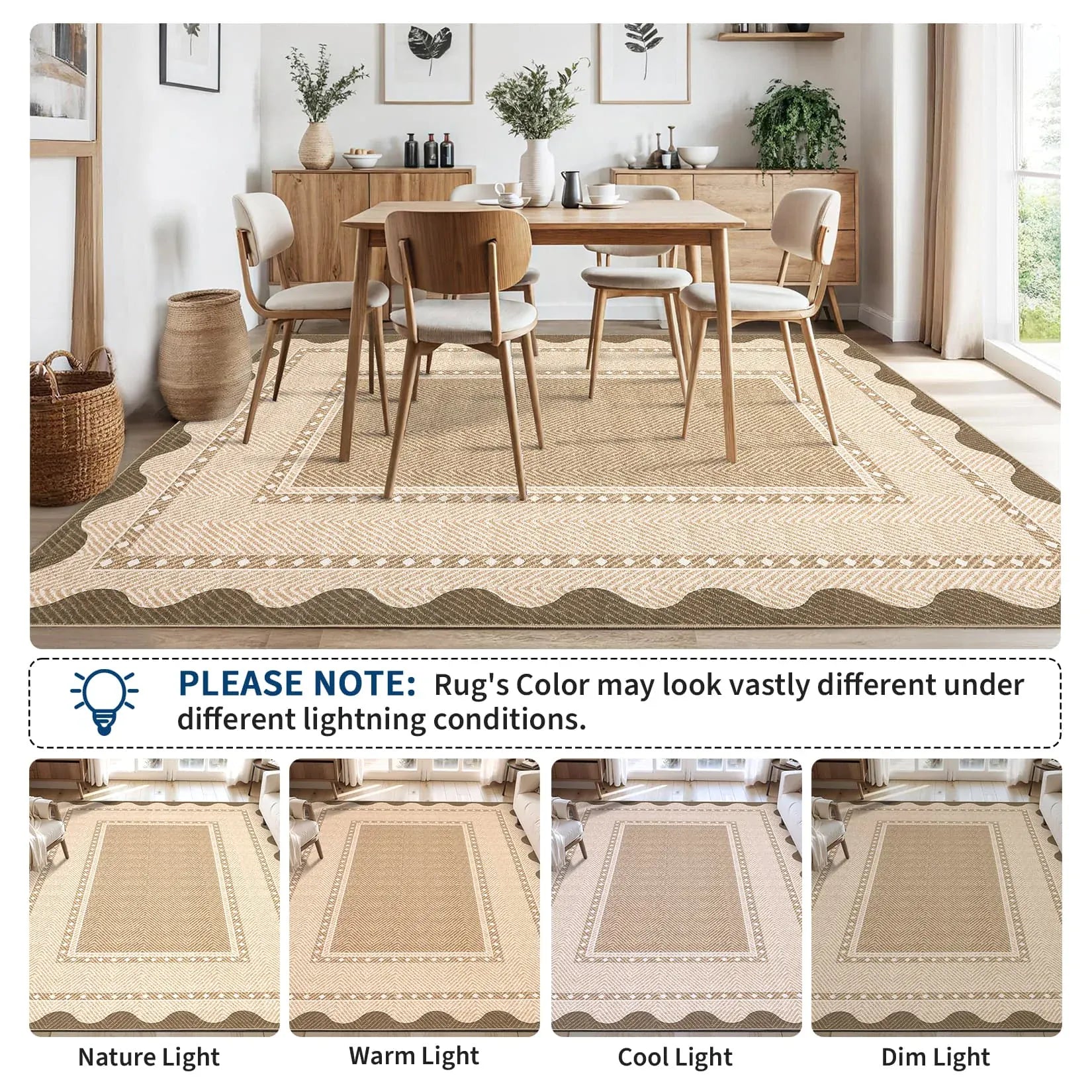 Modern Washable Area Rug — Low Pile, Non-Slip Rubber Backing, Stain Resistant