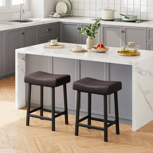 Bar Stools Set of 2 — Backless Saddle Counter Stools in PU Leather for Kitchen & Bar