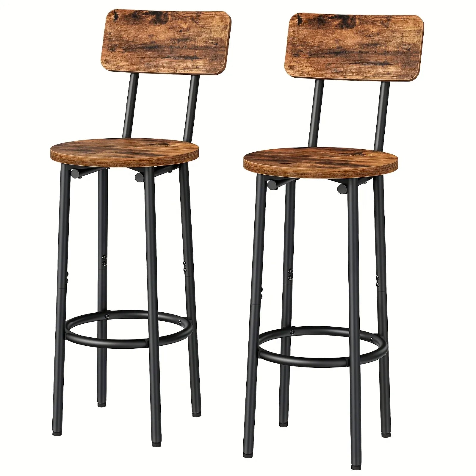 2 Modern Round Bar Stools with Back - Counter Height Bar Chairs Suitable for Kitchen Island, Dining Room, Wood/Metal Frame