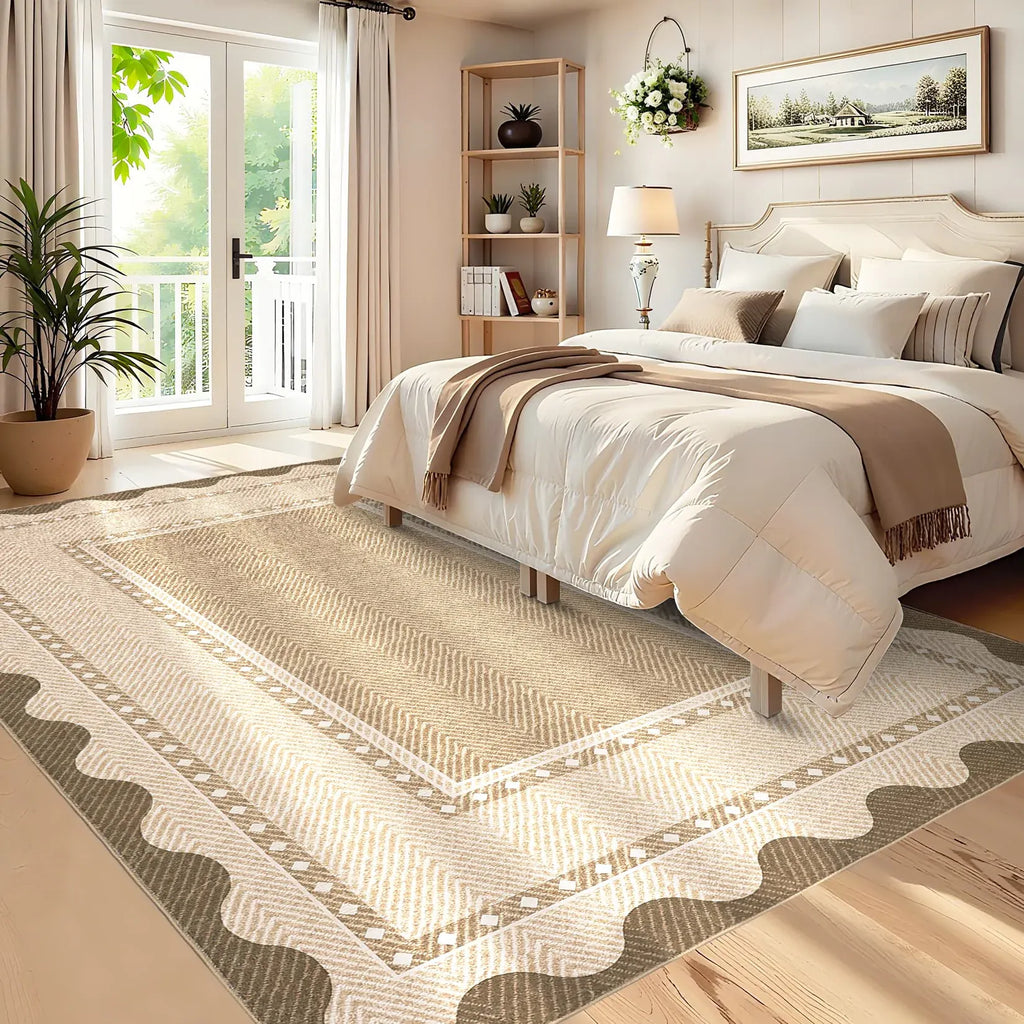 Modern Washable Area Rug — Low Pile, Non-Slip Rubber Backing, Stain Resistant