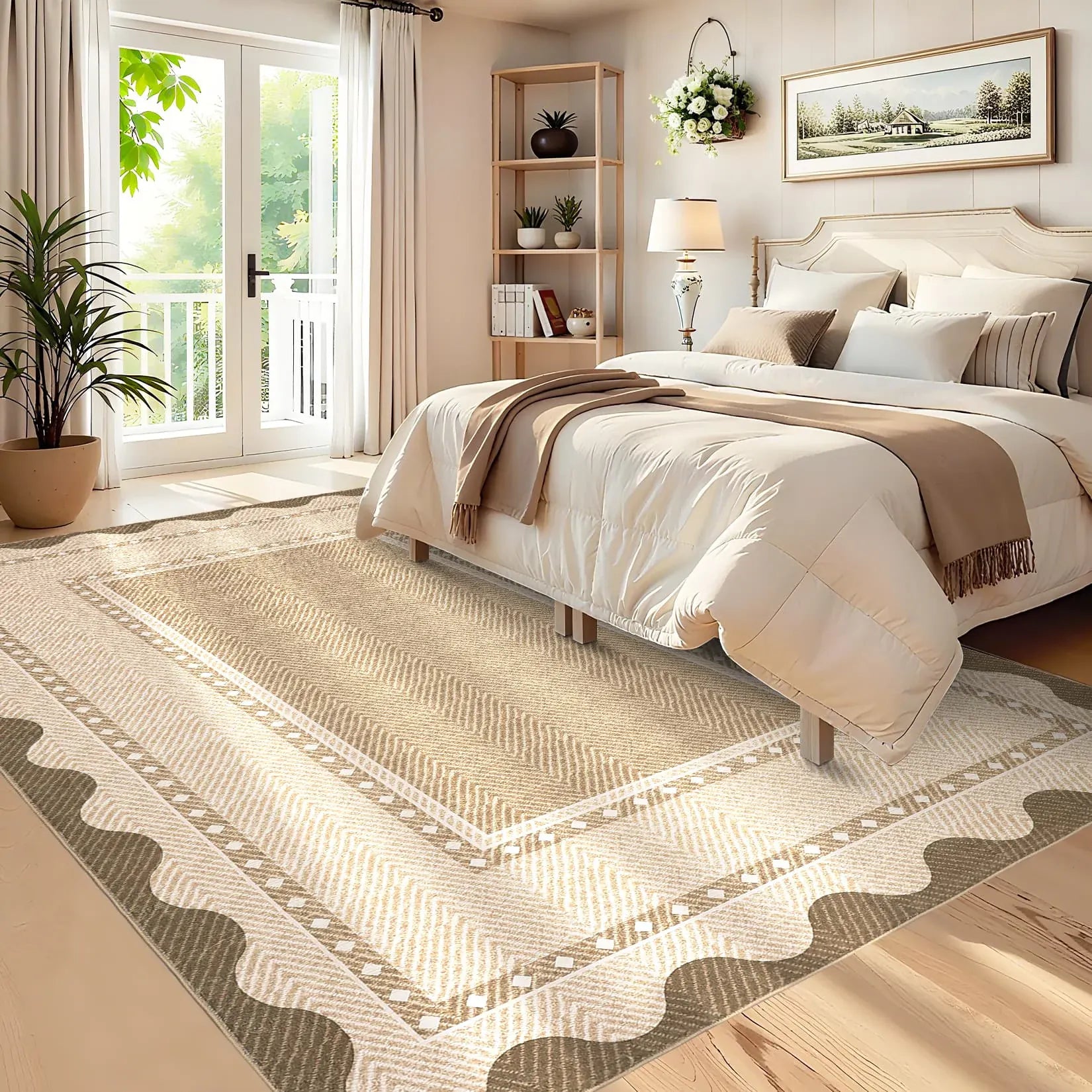 Modern Washable Area Rug — Low Pile, Non-Slip Rubber Backing, Stain Resistant
