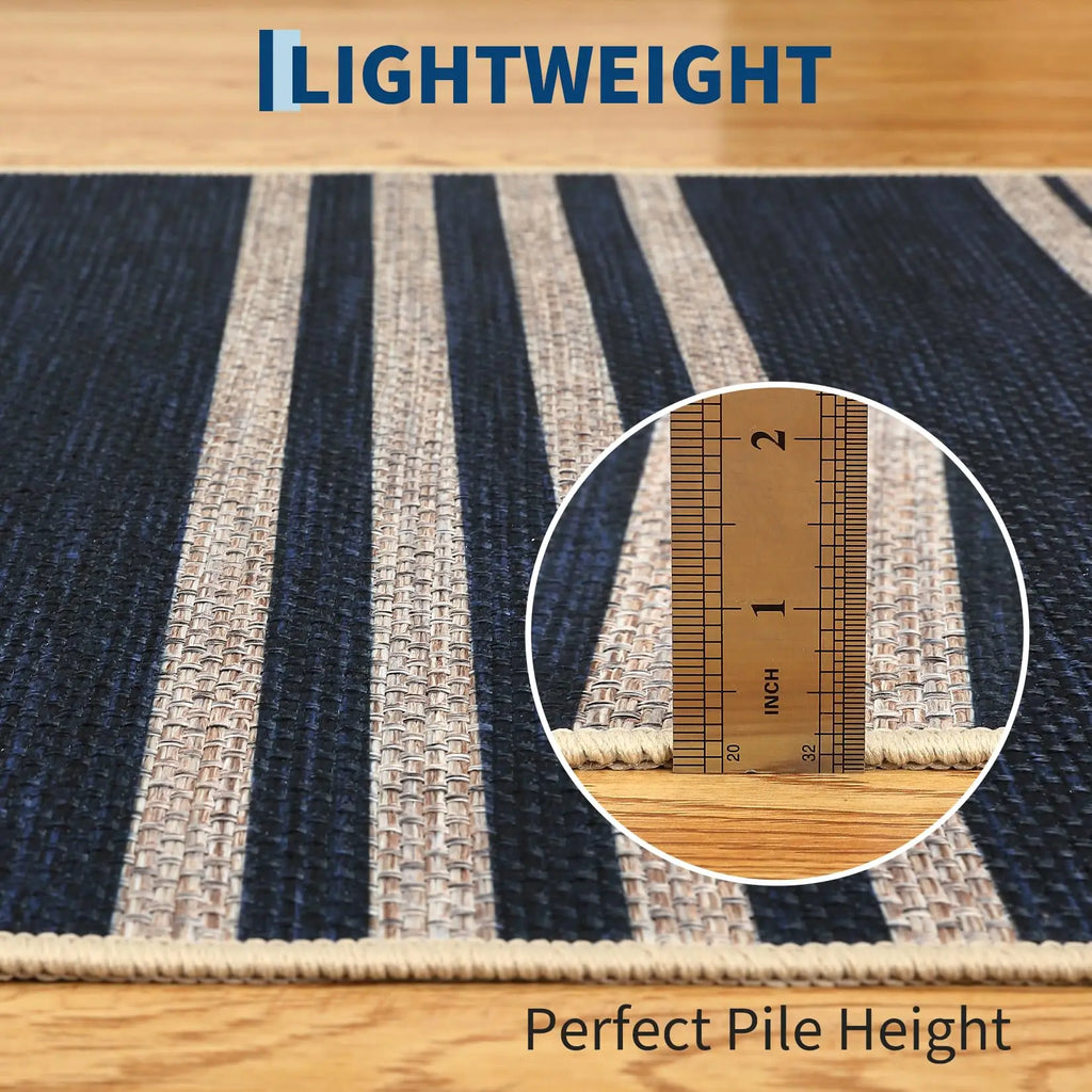 Modern Striped Area Rug — Washable, Ultra-Soft Low Pile with Non-Slip TPR Backing