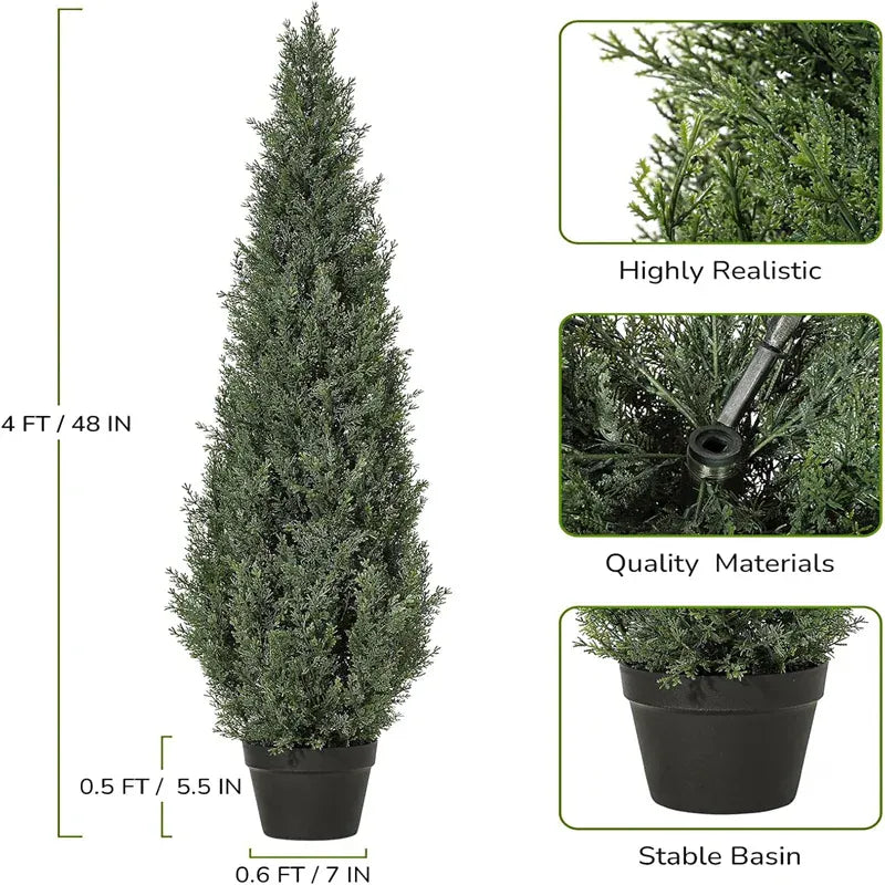 Artificial Cedar Tree | Set of 2 | 3ft, 4ft & 5ft | UV-Resistant Faux Topiary for Garden, Patio & Home