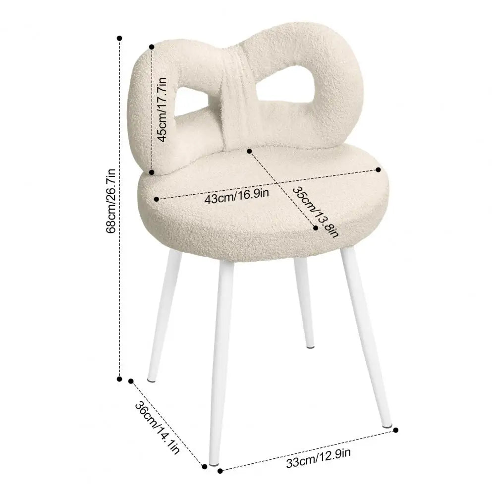 Vanity Stool with Bowknot Backrest — Faux Wool, High-Density Foam, Armless Dressing Chair