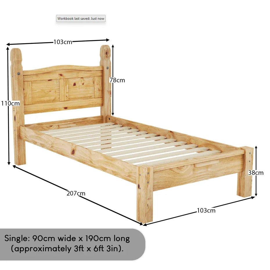 Corona Single Bed Frame | Solid Pine Wood | High or Low Foot End | Rustic Elegance