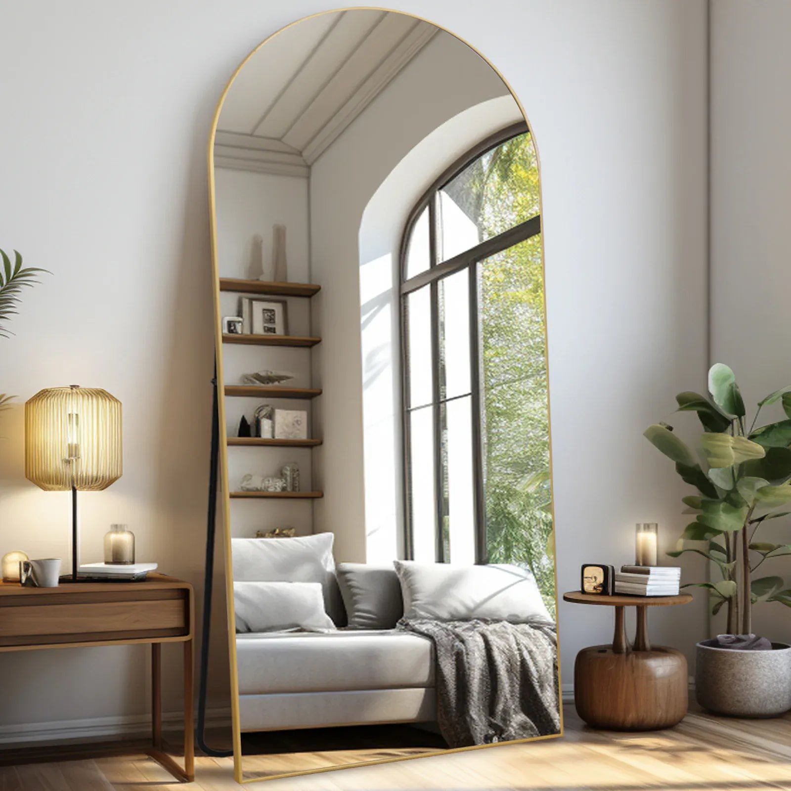 Large Arched Full-Length Mirror — Oversized Floor Standing or Wall Mounted with Polished Glass