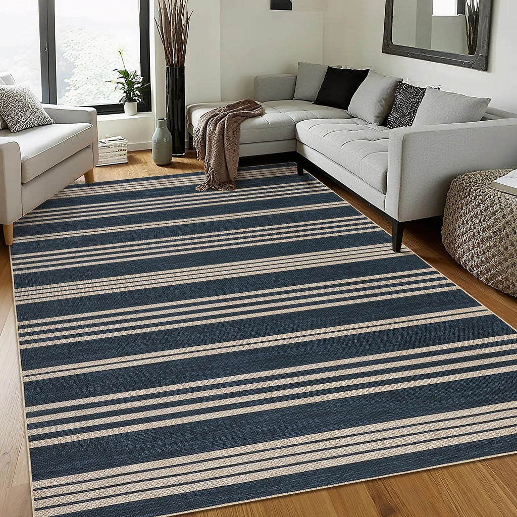 Modern Striped Area Rug — Washable, Ultra-Soft Low Pile with Non-Slip TPR Backing