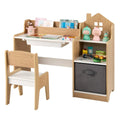 Kids Study Desk & Chair Set with Shelves & Drawer | Natural Wood Style | Ages 3+