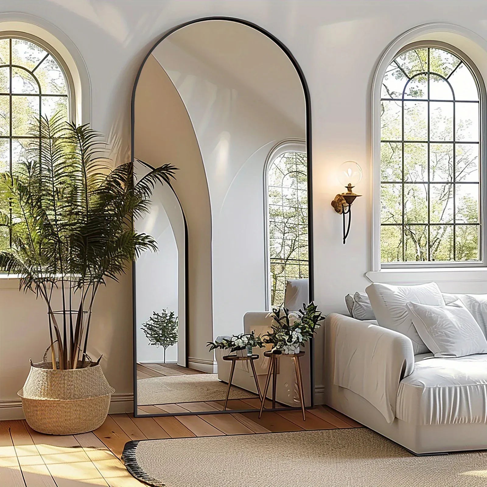 Large Arched Full-Length Mirror — Oversized Floor Standing or Wall Mounted with Polished Glass