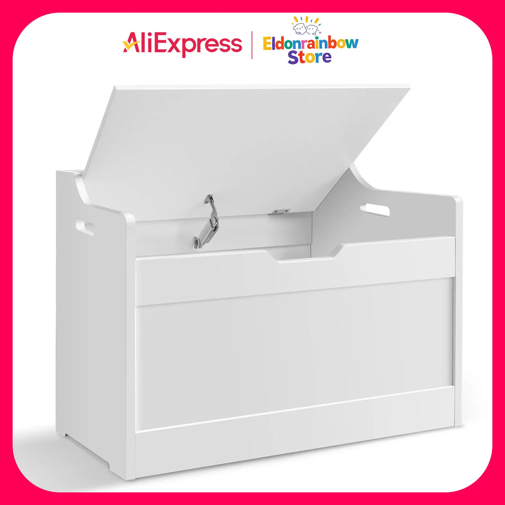Kids Wooden Toy Box & Storage Bench with Lid | Soft-Close Safety Hinges | White MDF