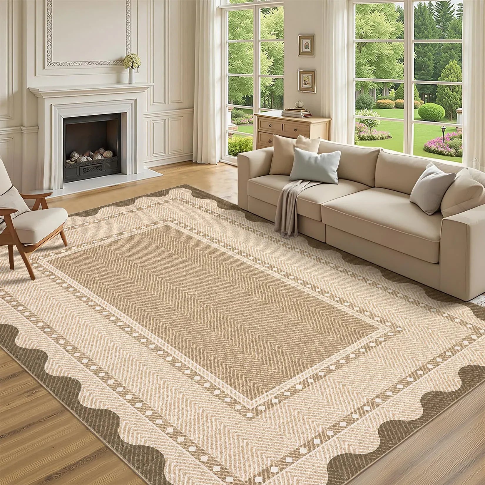 Modern Washable Area Rug — Low Pile, Non-Slip Rubber Backing, Stain Resistant