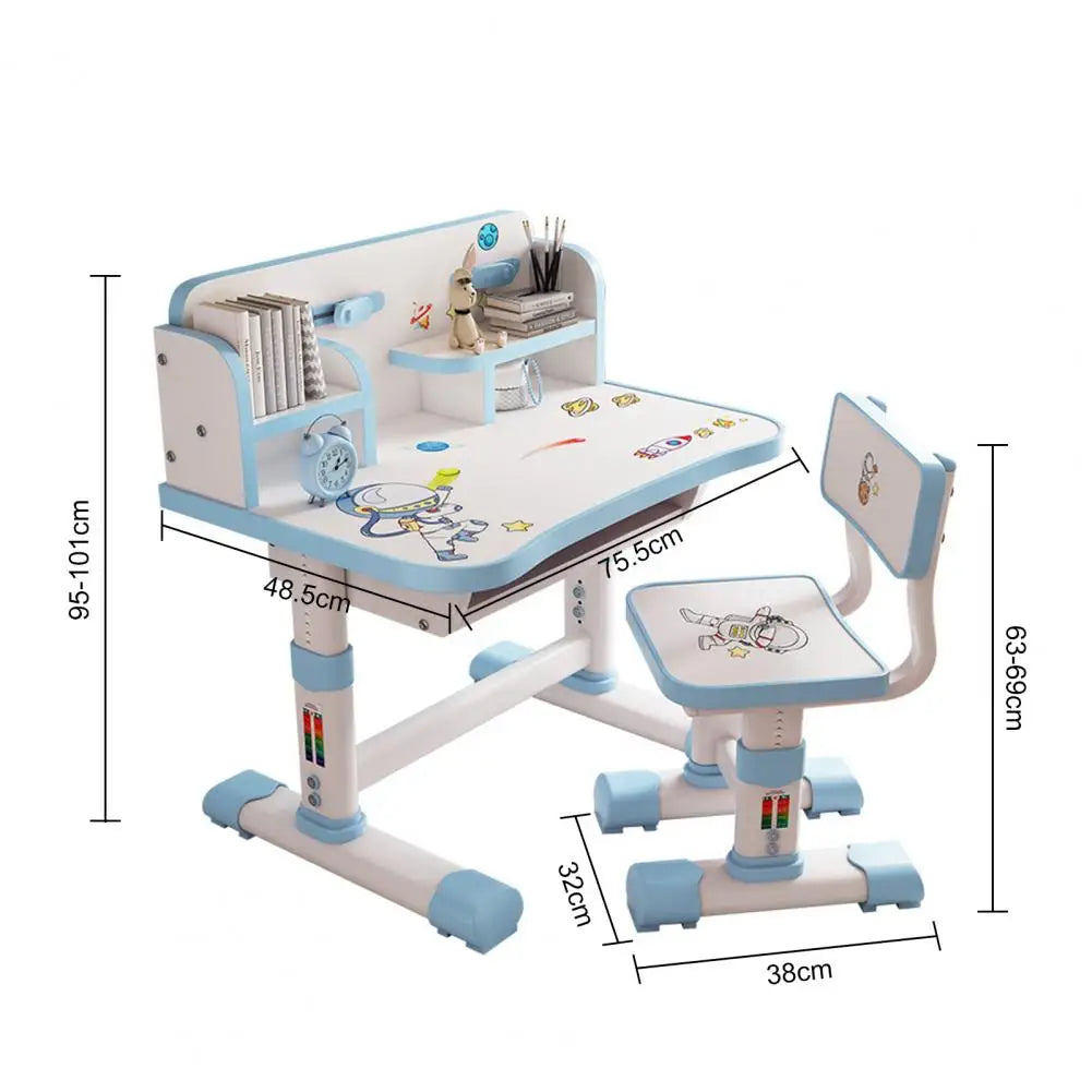 Kids Height-Adjustable Study Desk & Chair Set | Cartoon Design | Pink & Blue | Ages 3–18