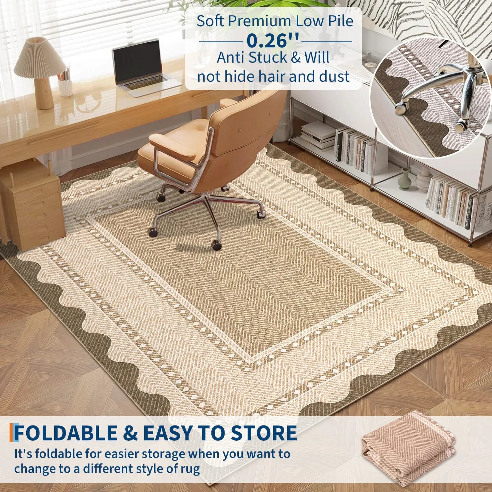 Modern Washable Area Rug — Low Pile, Non-Slip Rubber Backing, Stain Resistant