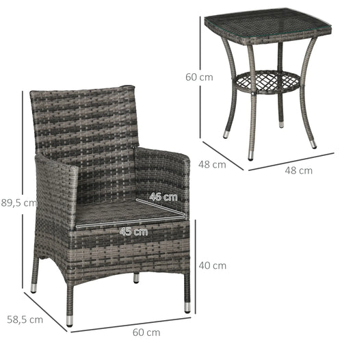 3-Piece Rattan Bistro Set — Wicker Garden Chairs & 2-Tier Coffee Table for Patio & Balcony