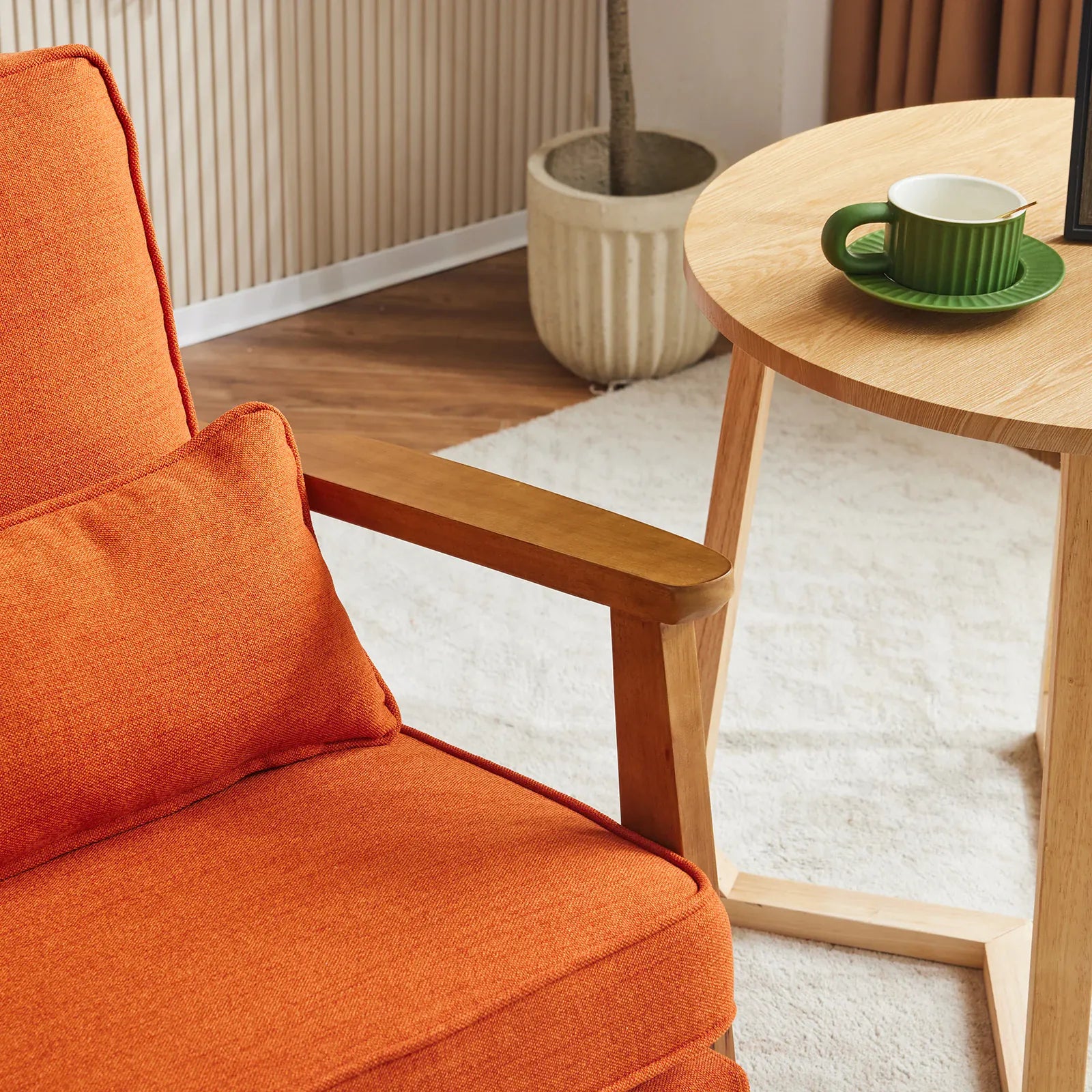 Mid-Century Modern Accent Chair | Oak Wood Frame | Linen-Cotton Upholstery | 4 Colours
