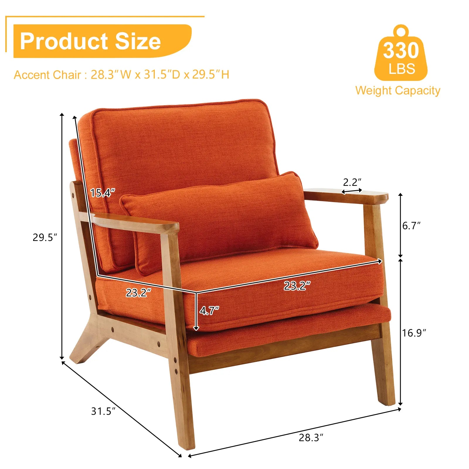 Mid-Century Modern Accent Chair | Oak Wood Frame | Linen-Cotton Upholstery | 4 Colours