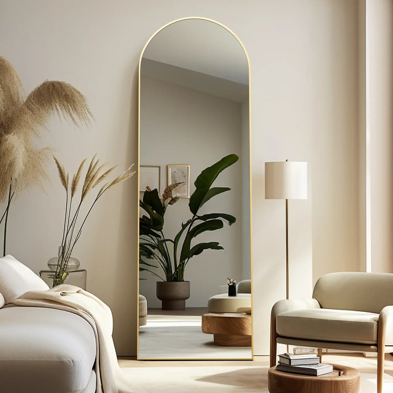 Large Arched Full-Length Mirror — Oversized Floor Standing or Wall Mounted with Polished Glass