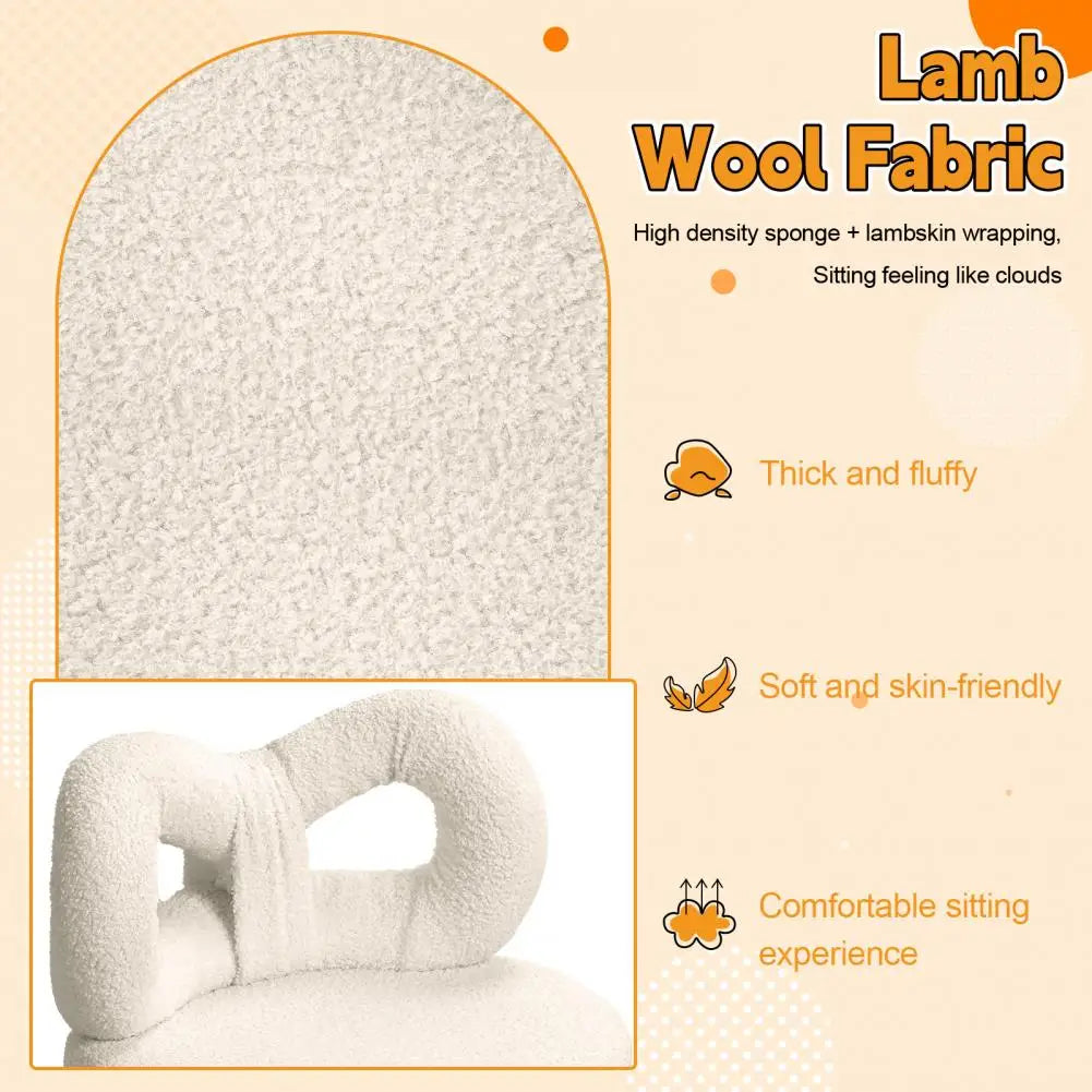 Vanity Stool with Bowknot Backrest — Faux Wool, High-Density Foam, Armless Dressing Chair