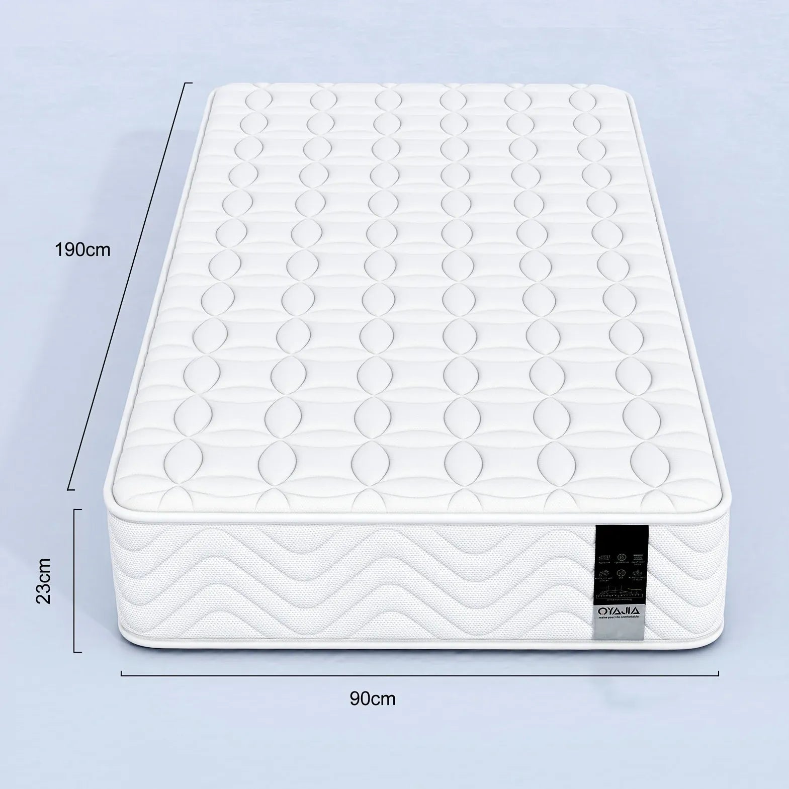 Single Bed Mattress 3ft — 23cm Pocket Spring & High-Density Foam, Roll Packed