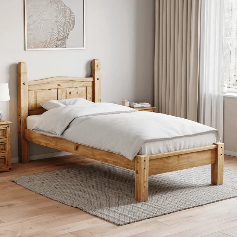 Corona Single Bed Frame | Solid Pine Wood | High or Low Foot End | Rustic Elegance