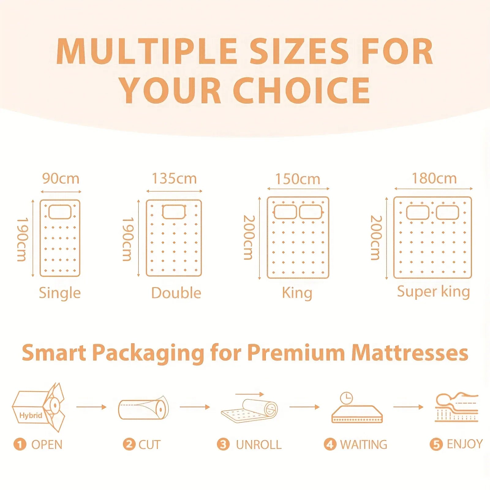 Luxury Hybrid Mattress — Pocket Spring & Memory Foam, 26–30cm Deep, Single to Super King