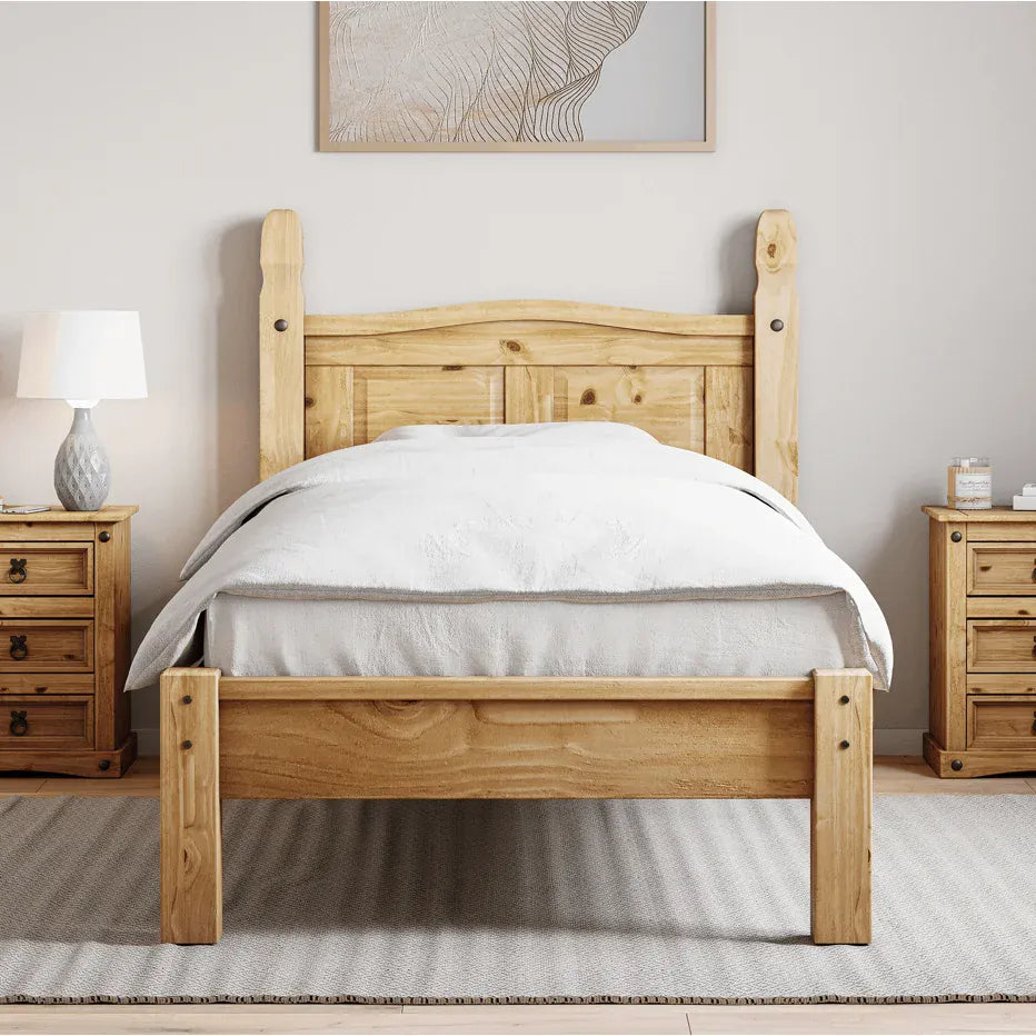 Corona Single Bed Frame | Solid Pine Wood | High or Low Foot End | Rustic Elegance