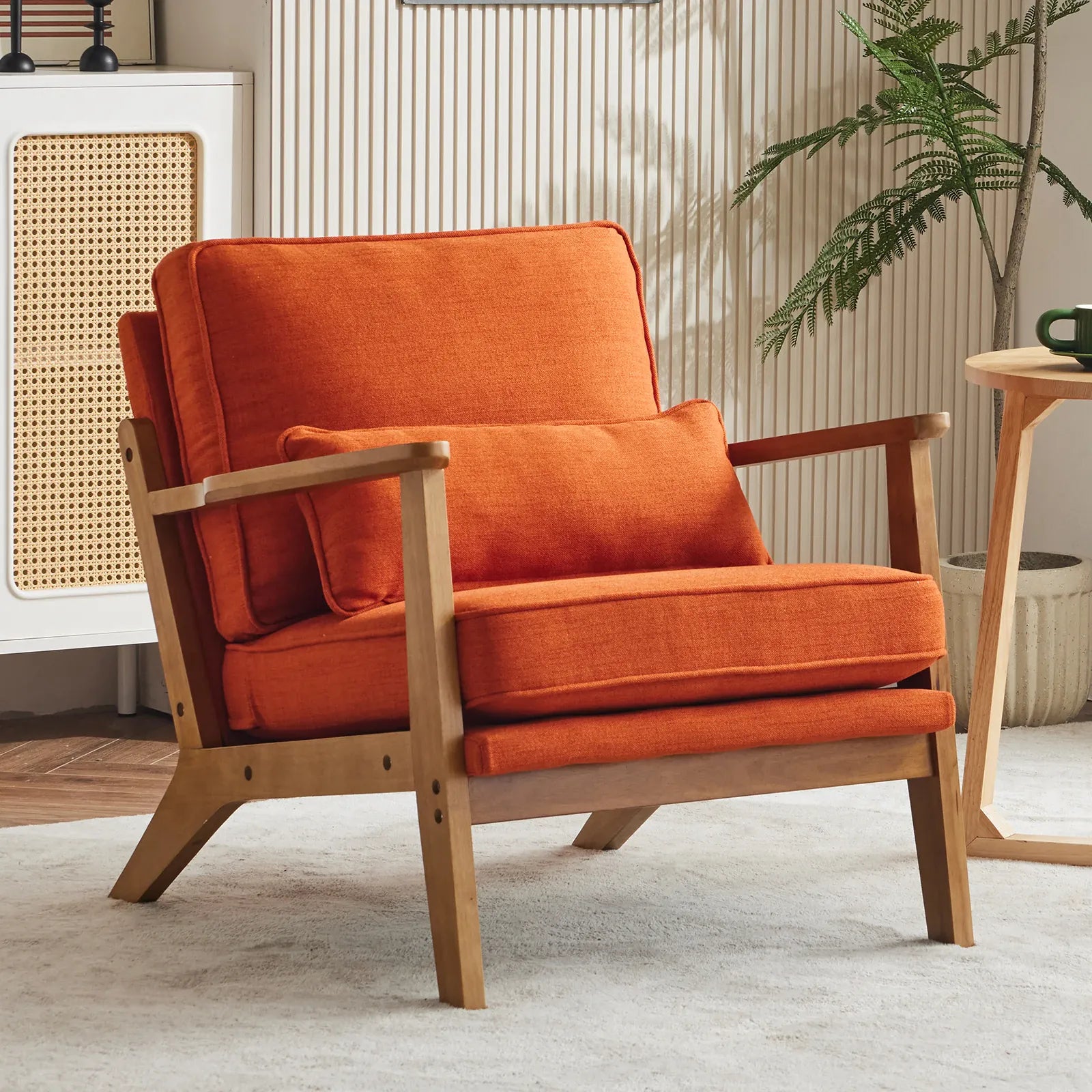 Mid-Century Modern Accent Chair | Oak Wood Frame | Linen-Cotton Upholstery | 4 Colours