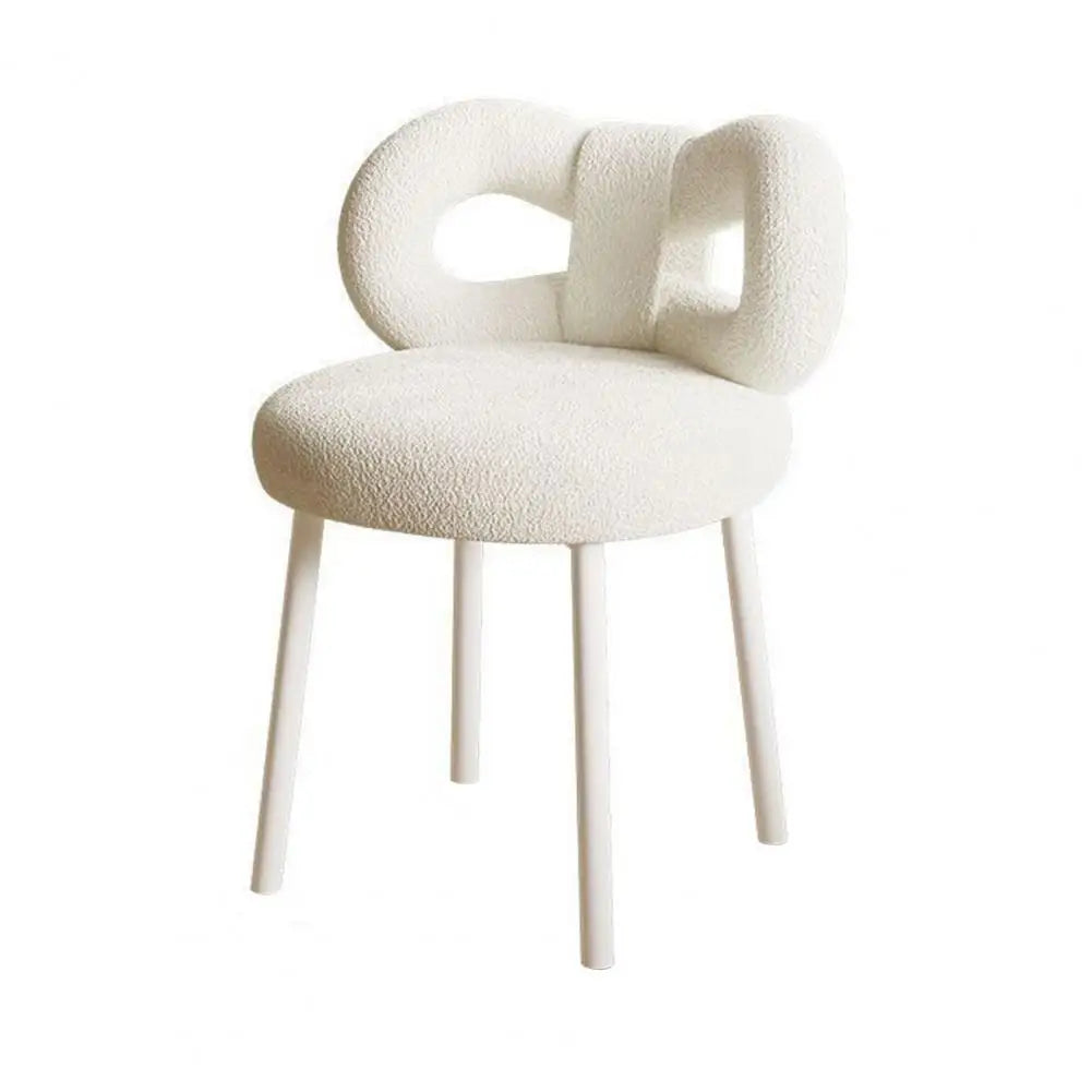 Vanity Stool with Bowknot Backrest — Faux Wool, High-Density Foam, Armless Dressing Chair
