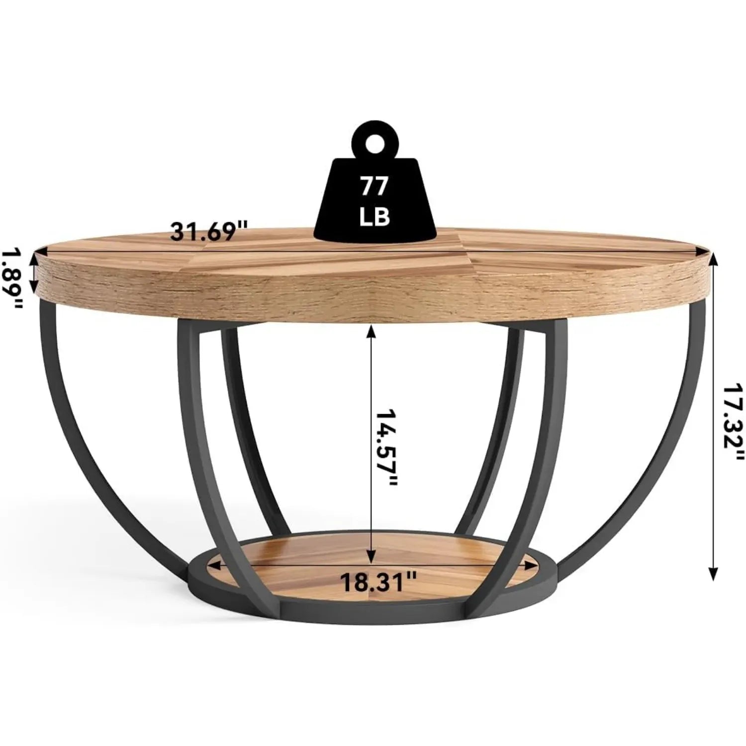 2-Tier Wood Coffee Table with Storage — Industrial Design Living Room Accent Table