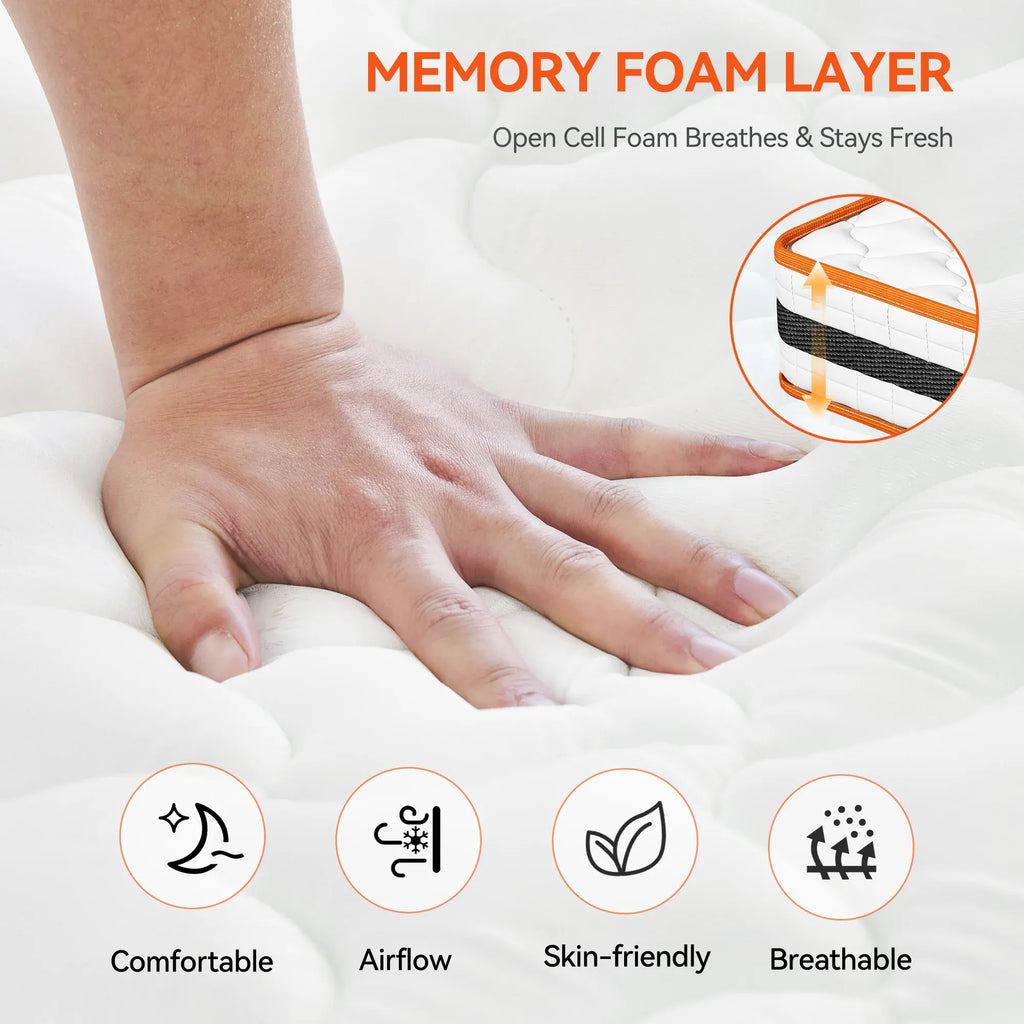 Hybrid Mattress — Memory Foam & Pocket Spring with 3D Breathable Fabric, Small Single to Super King