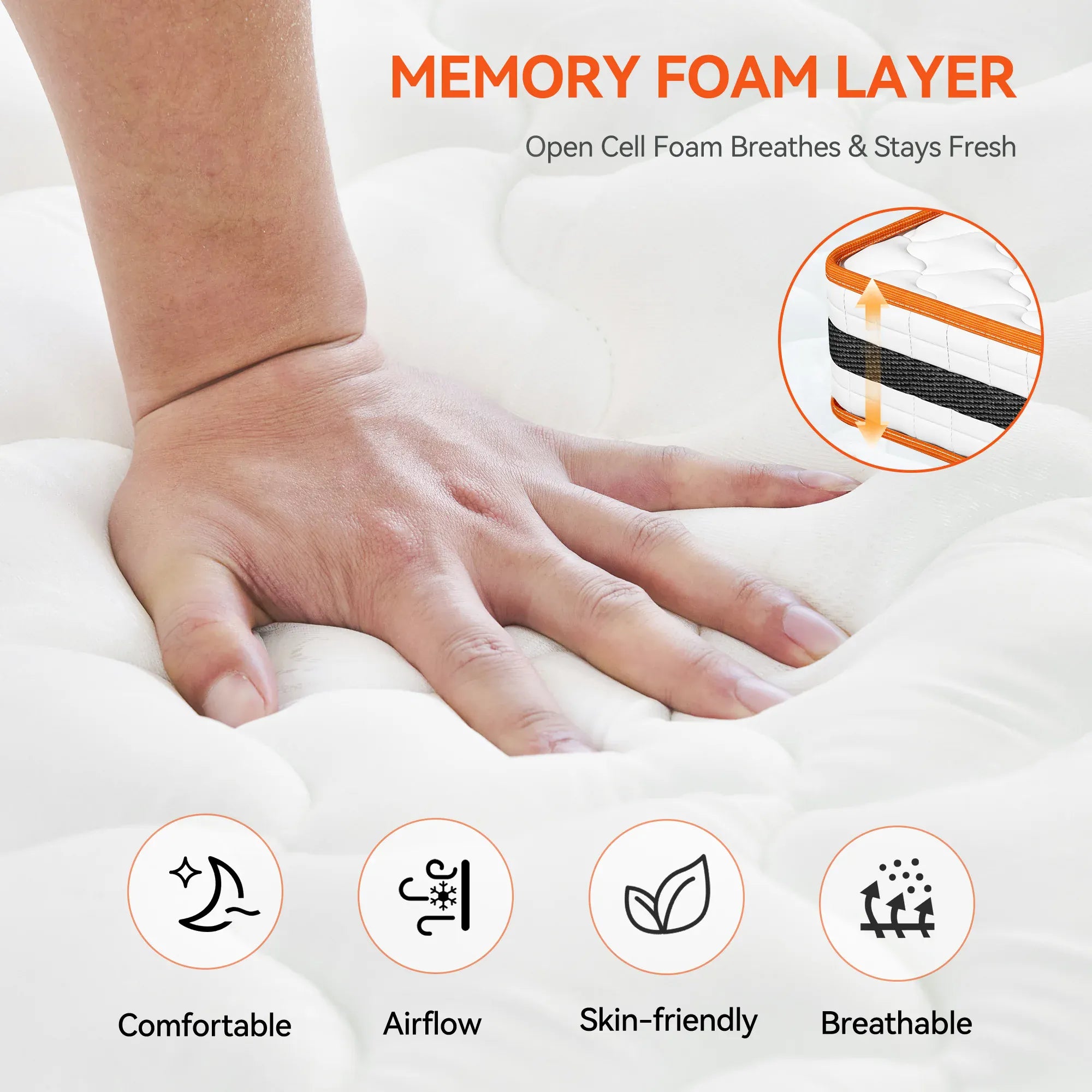 Hybrid Mattress — Memory Foam & Pocket Spring with 3D Breathable Fabric, Small Single to Super King