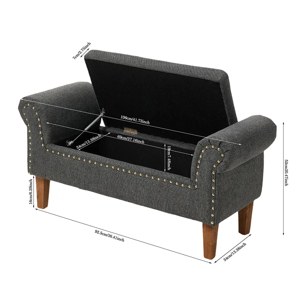Grey Linen Bed End Bench — Window Seat, Chaise Lounge, Bedroom Stool & Footstool