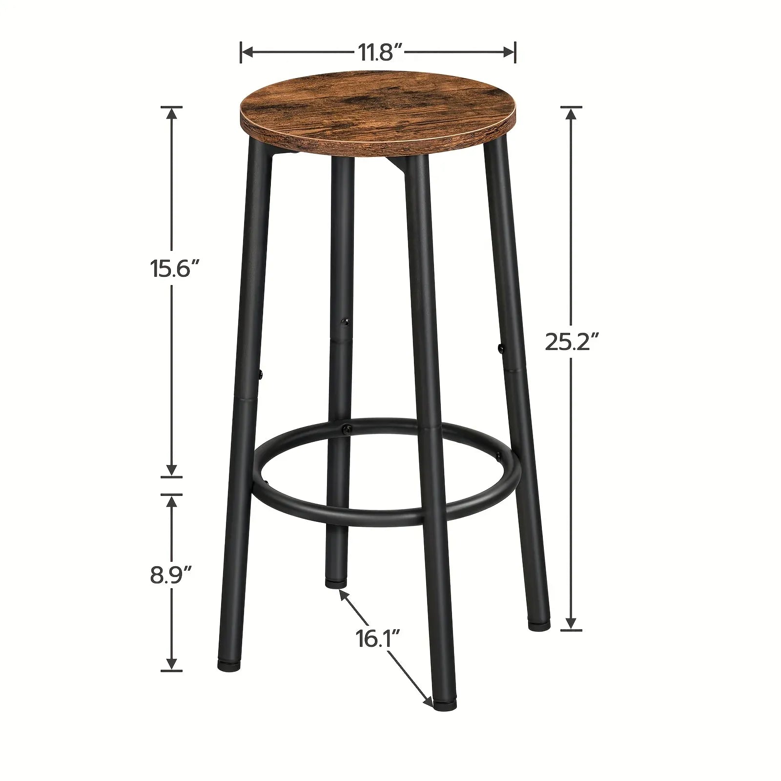 [2 Industrial Bar Stools] Set of 2 Industrial Bar Stools with Footrest | Sturdy Metal Frame, Adjustable Feet, Vintage Brown and