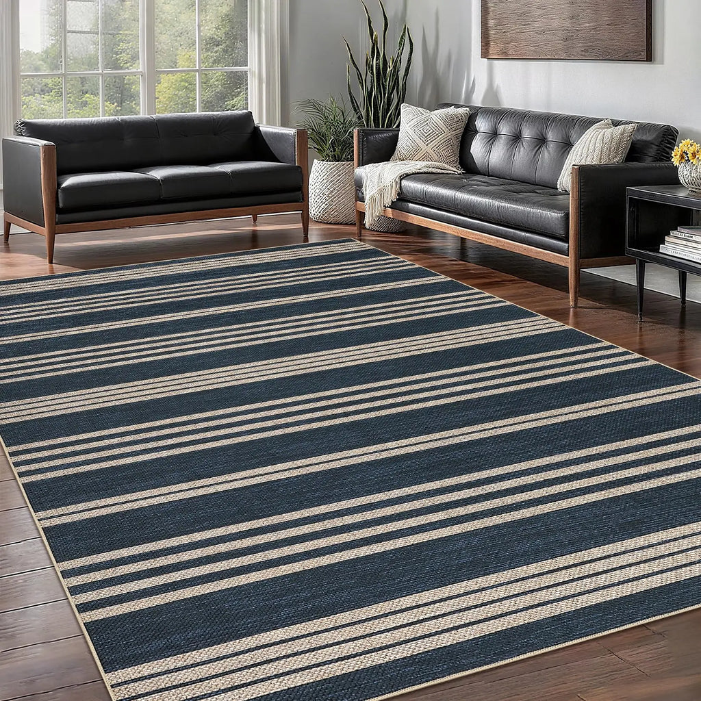 Modern Striped Area Rug — Washable, Ultra-Soft Low Pile with Non-Slip TPR Backing